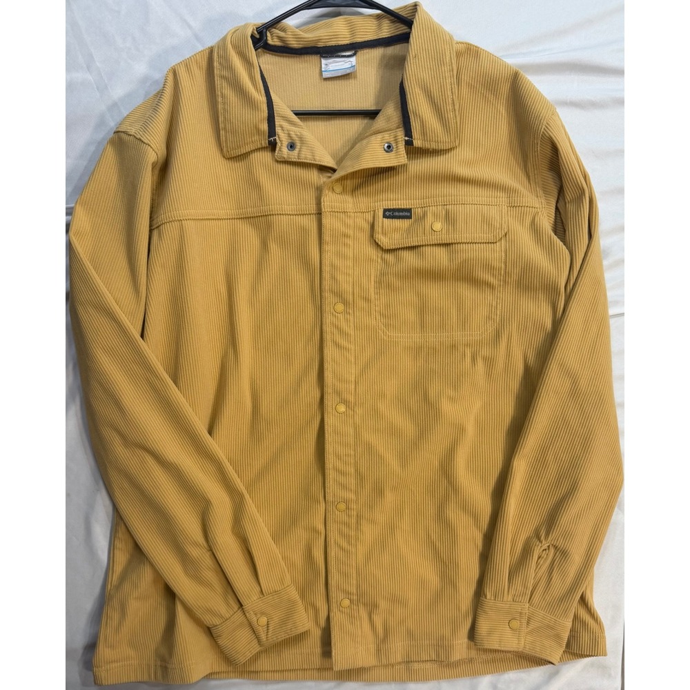 Columbia Mens Corduroy Shirt Jacket Mustard Yellow Snap Front XLT Tall
